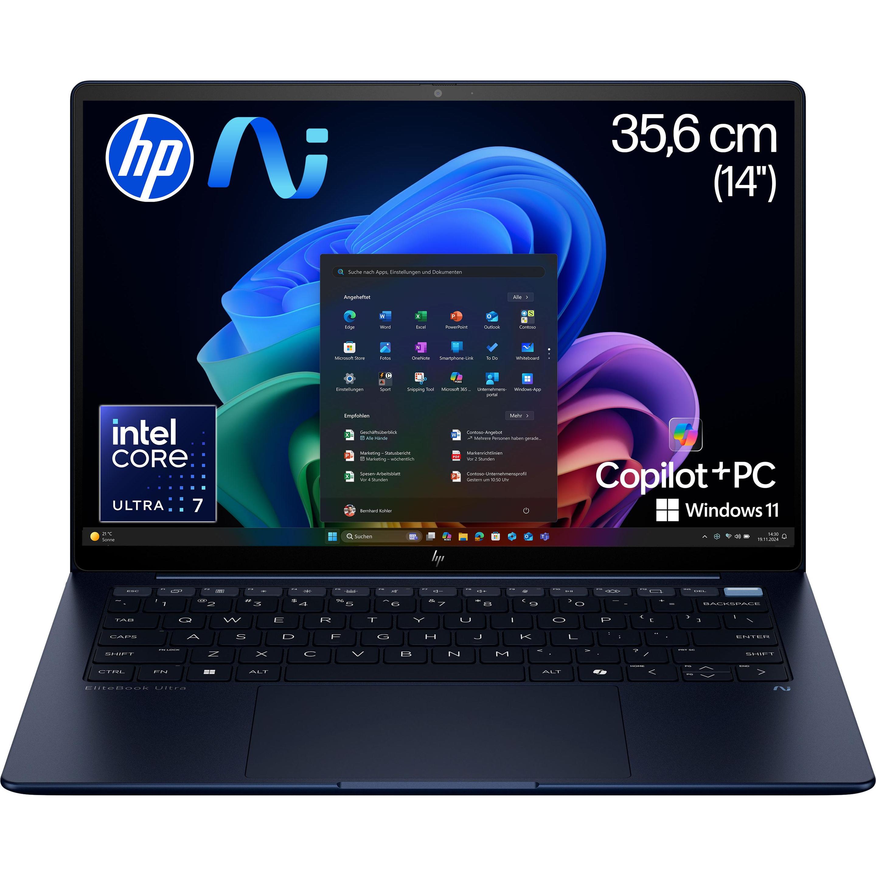 HP EliteBook Ultra G1i (14", 1000 GB, 32 GB, DE, Intel Core Ultra 7 258V), Notebook, Blau