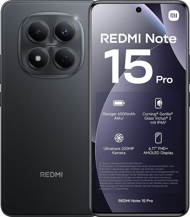 Immagine prodotto Xiaomi REDMI Note 15 Pro (512 GB, Nero, 6.77", Doppia SIM, 4G)