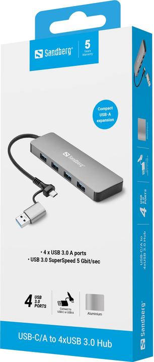Produktbild Sandberg USB-C/A to 4xUSB 3.0 Hub (USB-A, USB-C, 4 Ports)