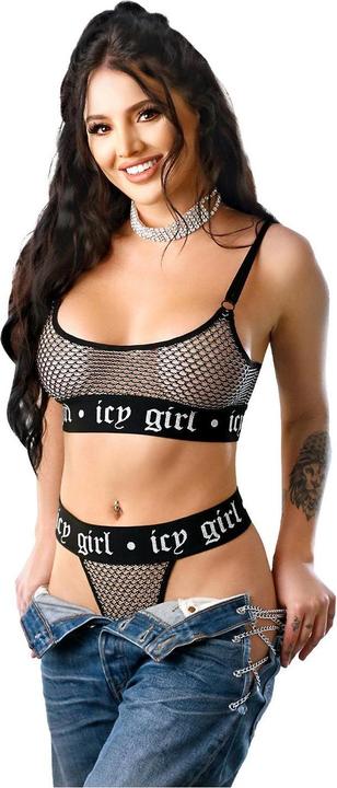 Productafbeelding Fantasy Lingerie icy girl metallic visnet bralette & g-string panty, s/m (S, M)