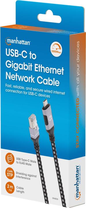 Produktbild Manhattan USB-C auf Gigabit Ethernet-Netzwerkkabel, 2 m (2 m, USB 3.0)