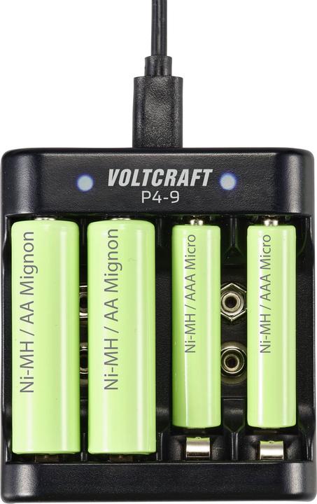 Image du produit Voltcraft P4-9 Chargeur de piles rondes NiMH Micro (AAA), Mignon (AA), bloc 9 V (9V Block, AA, AAA, Chargeurs sans batterie)