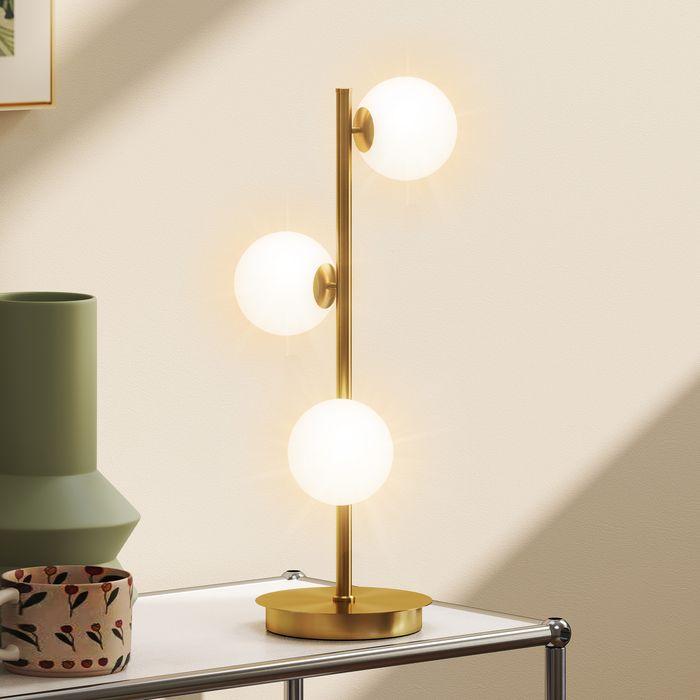 Actual product image Swisshandel24 Tischlampe Tischleuchte mit 3 Kugelschirmen, stabiler Stahlfuss, 24x24x53cm, Messing (G9)