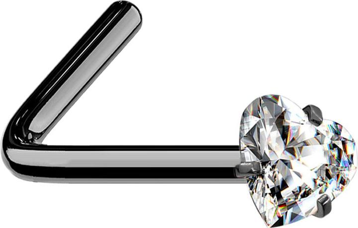 Produktbild Star Piercing Nasenstecker gewinkelt schwarz Kristallherz silber gefasst (ohne Messing, Chirurgenstahl 316L)