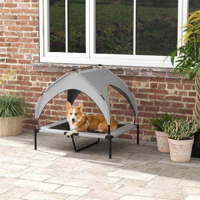 Produktbild Swisshandel24 Erhöhtes Hundebett mit Baldachin, Outdoor Hundeliege mit Dach, 91x76x89cm, hellgrau (Hund)