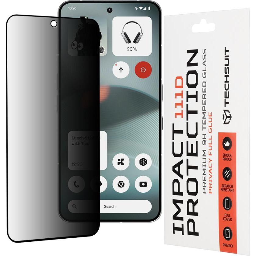 Techsuit - 111D Privacy Full Glue - Nothing Phone (3) - Black (1 pz., Niente telefono (3)), Pellicola protettiva smartphone, Nero