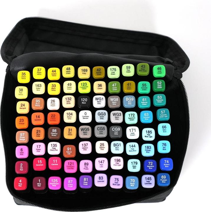 Produktbild Hermex 80-tlg. Set Doppelseitige Stifte Twin Marker Dual Marker Doppelspitz-Filzstifte (Lila, Gelb, Schwarz, Grün, Blau, Orange, Rot, Braun und weitere bunte Töne, 6 mm, 80 x)