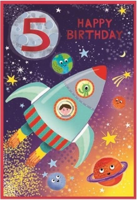 Produktbild Simon Elvin Rakete Grusskarte 5. Geburtstag 6erPack Karton (6 Stk.)