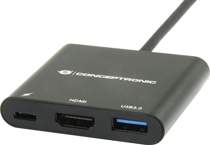 Productafbeelding Conceptronic Dock USB-C->HDMI,USB3.0,100WPD 25cm zwart (USB-C, 3 Havens)