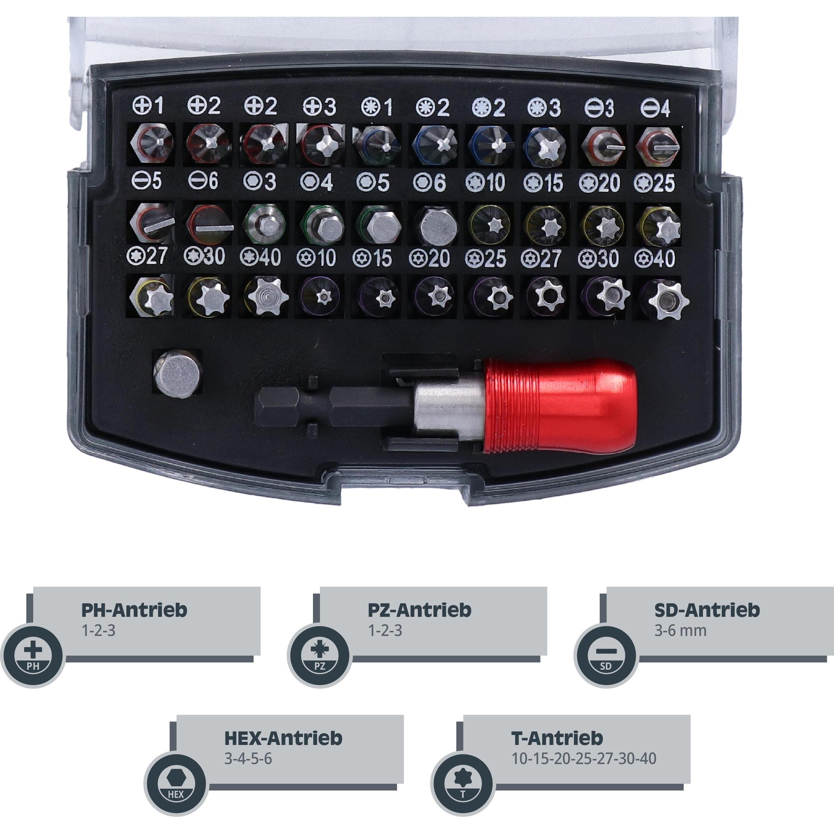 Thumbnail - Helpmate, Bits, Bitsatz Standard, mit Bithalter, 32-teilig (SL 3-4-5-6 mm, Hex 3-4-5-6, T 10-15-20-25-27-30-35, PZ 0-1-1...