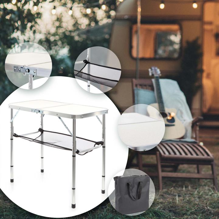 Produktbild Toboli Campingtisch Weiss 80x40cm höhenverstellbar 31/45/56/70 cm Aluminium