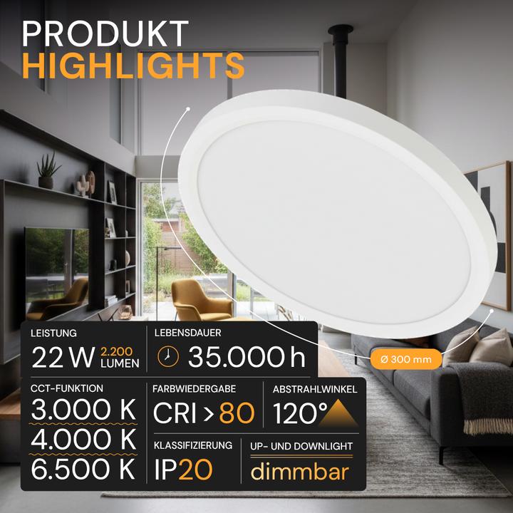 Image du produit Enovalite Panneau LED CCT rond télécommandé (2200 lm)