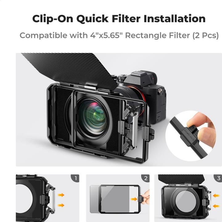 Produktbild K&F Concept Square Movie Blackout Kit, 2 Slots 4*5.65, with 67/72/77/82/95mm Adapter Ring (67 mm, ND- / Graufilter, 143.51 mm)