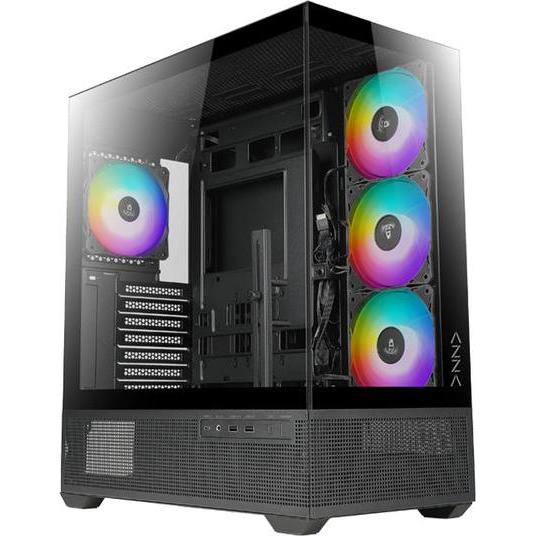 Azza Boitier Moyen Tour ATX Tiara RGB avec panneaux vitrés (Noir) (ITX, mATX, ATX), PC Gehäuse, Schwarz