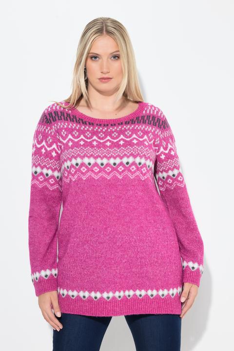 Produktbild Ulla Popken Norweger-Pullover, Rundhals, Langarm, weicher Strick (56)