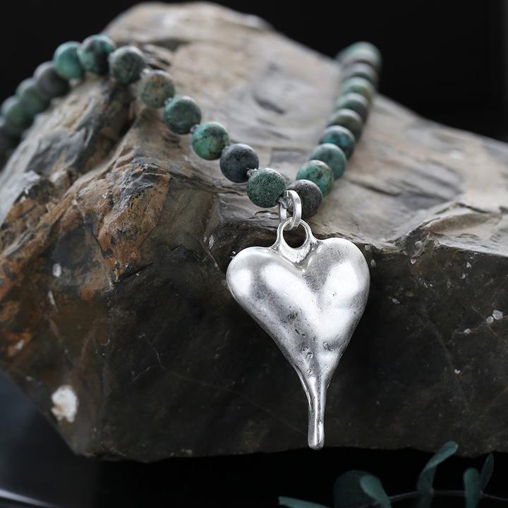 Immagine prodotto Andreani Collana con pietre autentiche turchese africano e ciondolo a forma di cuore (Verde)