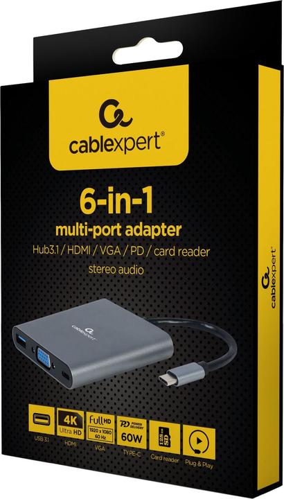 Actual product image Gembird A-CM-COMBO6-01 (USB-C, 6 ports)