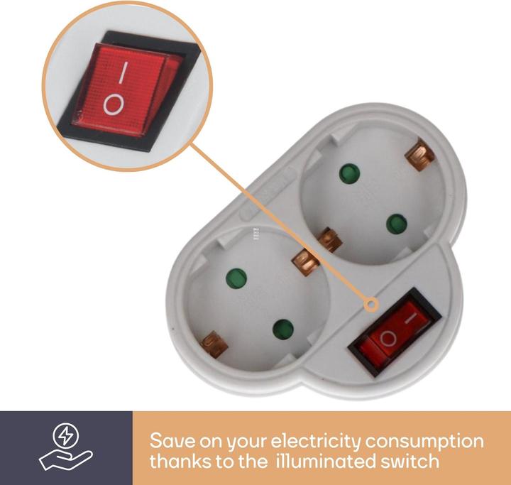 Actual product image Perel Adapter socket - On/off switch - Earthing contact (CEE 7/3, 2 x)