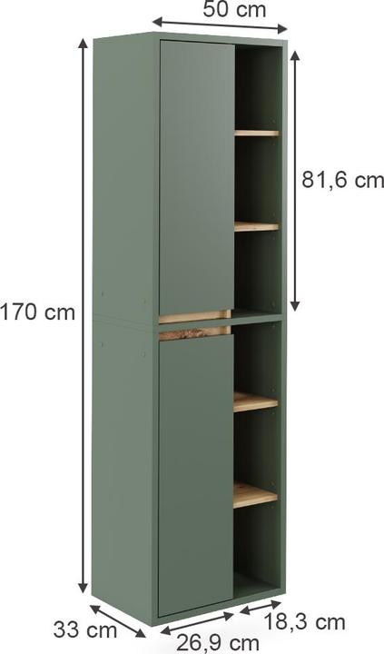 Actual product image Vicco Bathroom cabinet Viola, Green/anthracite, 50 x 170 cm with open shelves