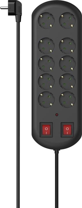 Produktbild Hama Steckdosenleiste, 10-fach, Überspannungsschutz, zwei Schalter, 2 m, Schwarz (10x, CEE 7/4, 2 m)