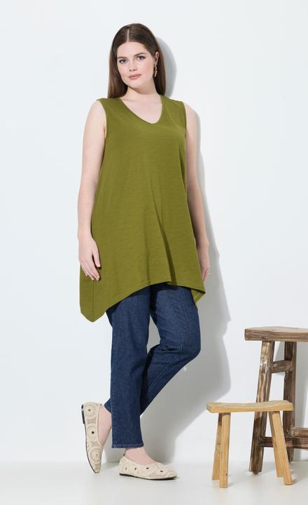 Immagine prodotto Ulla Popken Top dal taglio lungo e svasato in cotone biologico con orlo a punte e scollo a V (54)