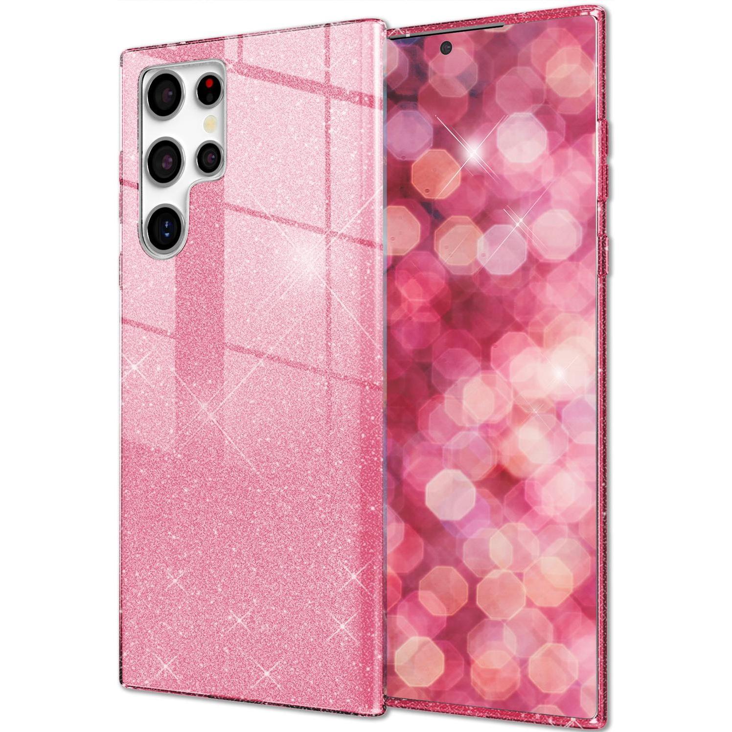 Nalia Glitzer Hybrid Hülle (Samsung Galaxy S24 Ultra), Smartphone Hülle, Pink