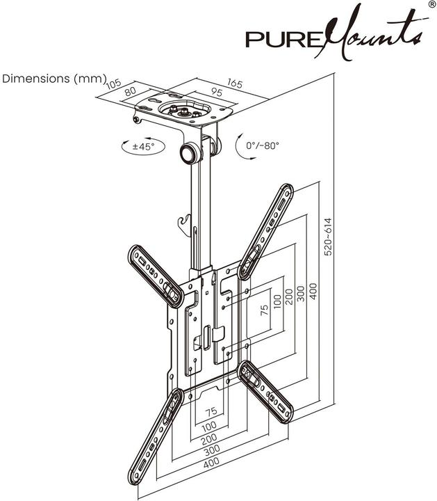 Produktbild PureMounts Deckenhalterung PM-SLOPE-55 (Decke, 20 kg, 23" - 55")