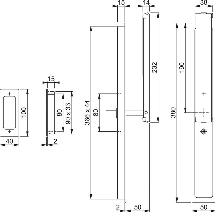 Produktbild Hoppe Hebeschiebegarnitur AUSTIN Muschelgriff, Aluminium schwarz matt