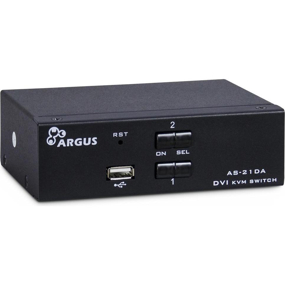 Intertech KVM KVM-AS-21DA 2x DVI-I 2x 3pol 3,5mm Klinke 2x USB, KVM Switch, Schwarz