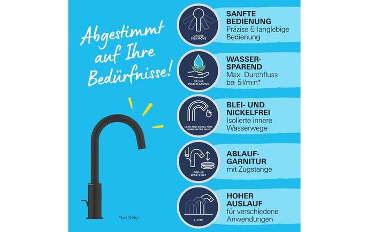 Actual product image Grohe Start QuickFix washbasin tap L-size, pull bar, incl. 3-in-1 tool, water-saving, matt black