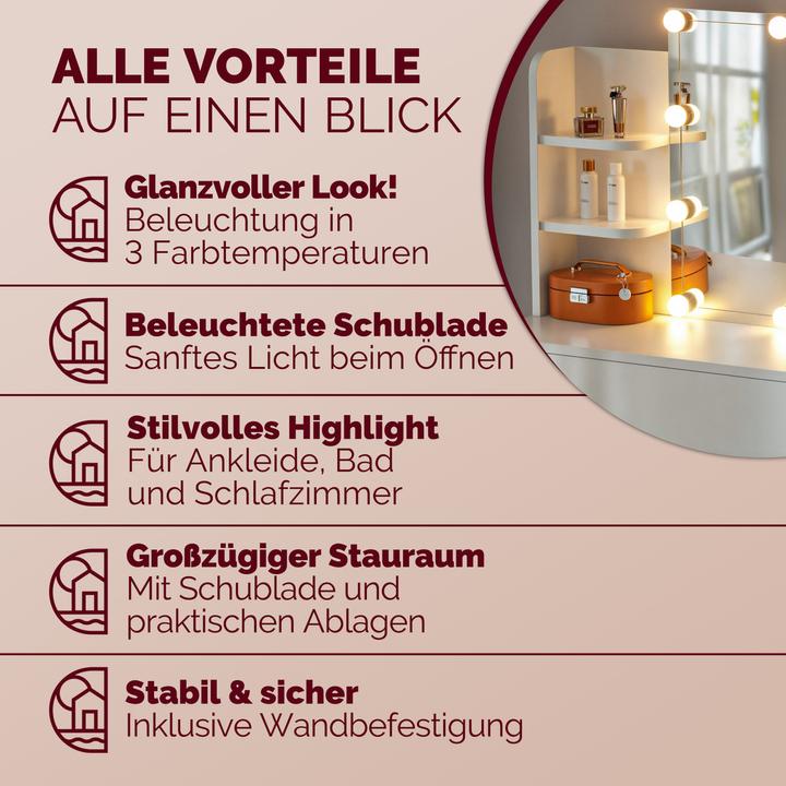 Image du produit Casaria Schminktisch mit Hocker (110 x 40 x 140 cm)