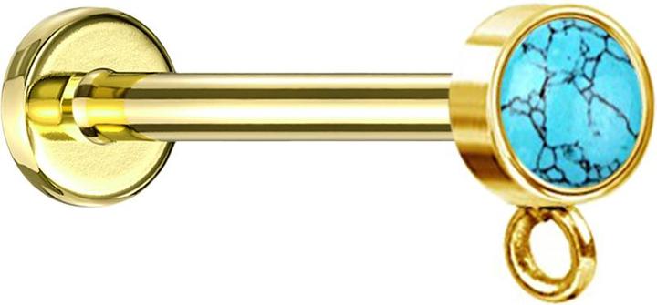 Actual product image Star Piercing Micro labret inner thread gold-plated with cylinder turquoise stone ring for pendant (Mineral, Surgical steel 316L, without brass)
