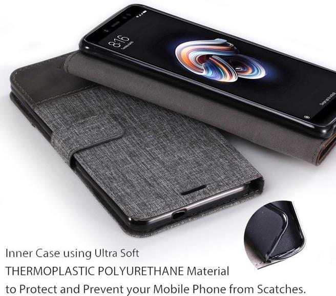 Produktbild MU Classic Zweifarbige Leder/Stoff Hülle (Xiaomi Redmi Note 5 Pro)
