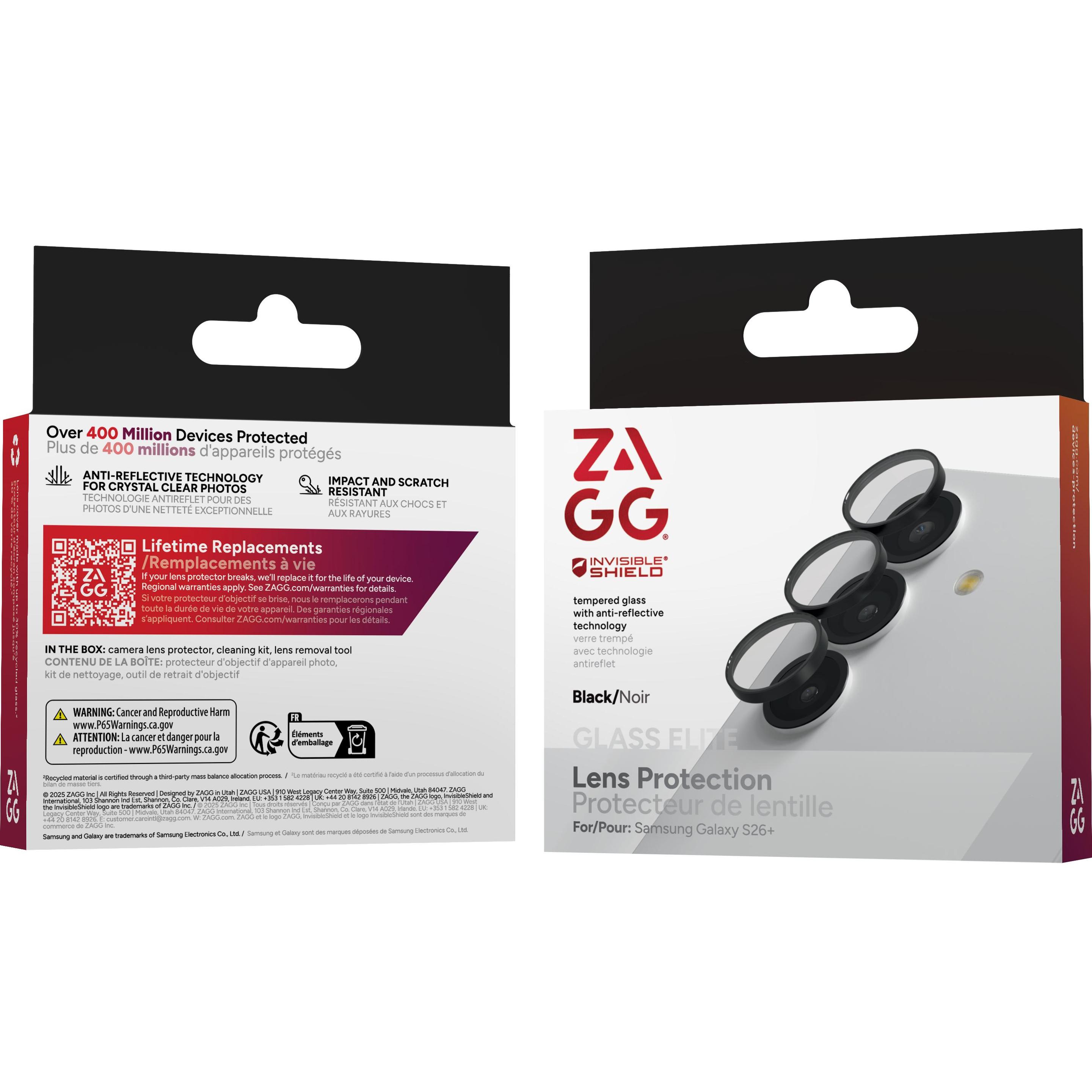 Zagg Camera Lens Protector (Hoops) (3 pz., Samsung Galaxy S26+), Pellicola protettiva smartphone, Nero