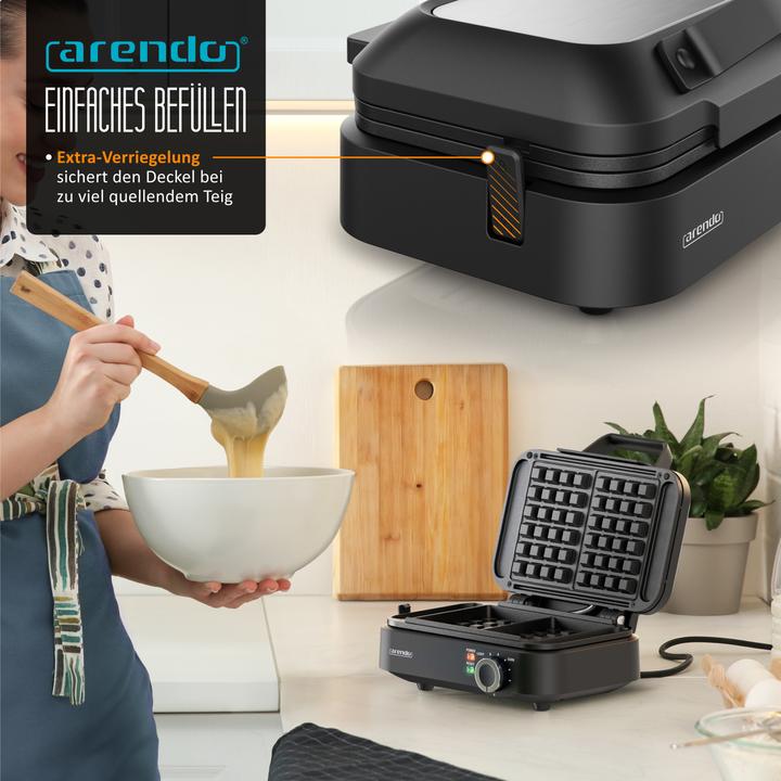 Produktbild Arendo Waffeleisen, Waffelautomat, 2 Waffeln à 12,6 cm, 1200 W, Antihaftbeschichtung, Belgische Waffeln