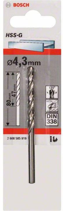 Actual product image Bosch Professional Zubehör Metal drill HSS-G, DIN 338, 4.3 x 47 x 80 mm, pack of 1 (4.3 mm)