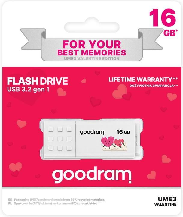 Produktbild Goodram Pendrive UME3-0160W0R11-V (16GB USB 3.0 kolor biały) VALENTINE (16 GB, USB-A)