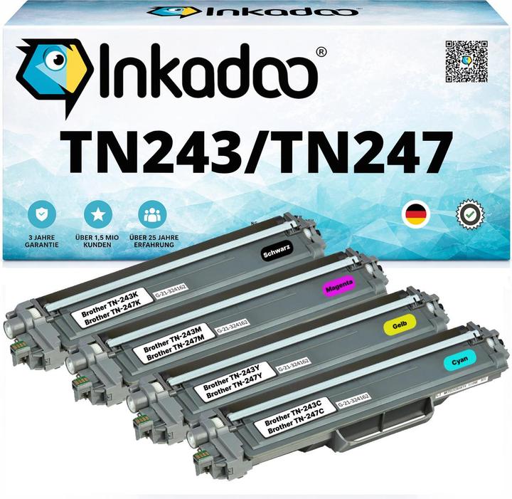 Inkadoo Toner compatible pour Brother TN243, TN247 (C, CF, M, Y)