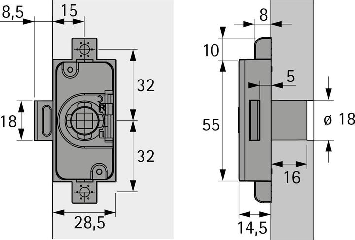 Produktbild Hettich Set Drehstangenschloss, 15 mm, zum anschr., mit Innenvierkant (Drehknopfzylinder)
