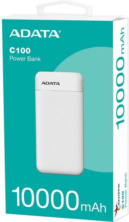 Actual product image Adata POWER BANK USB 10000MAH WHITE/PC100-14WH (10000 mAh, 20 W, 37 Wh)