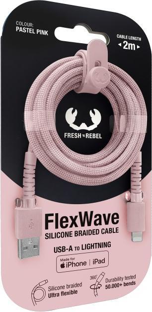 Image du produit Fresh'N Rebel Fresh 'n Rebel USB-A zu Lightning silicone geflochtenes Kabel "FlexWave" 2m, Pastel Pink (2 m, 12 W)