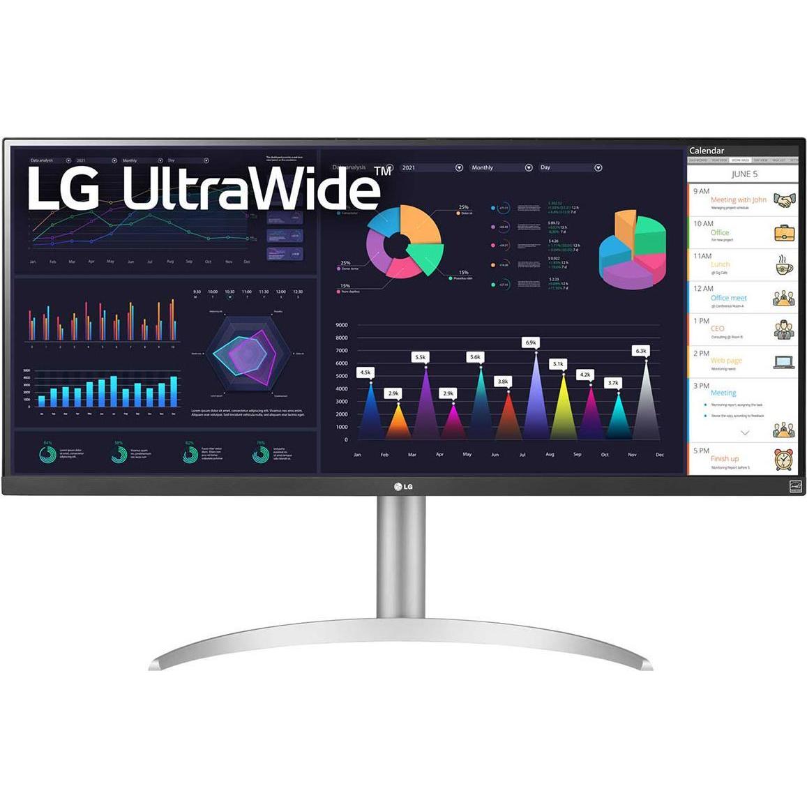 LG 34WQ650-W (2560 x 1080 Pixel, 34"), Monitor, Schwarz, Silber, Weiss