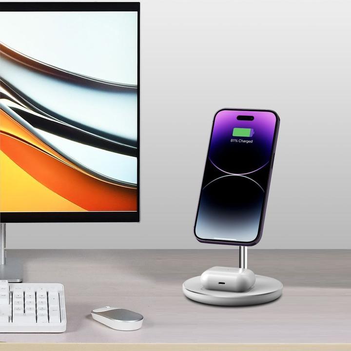 Actual product image Tech-Protect Dock station QI15W-A39 2IN1 MAGNETIC MAGSAFE WIRELESS CHARGER White (15 W)