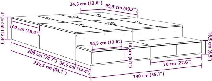 Produktbild vidaXL Aufbewahrungsbettgestell (140 x 200 cm)