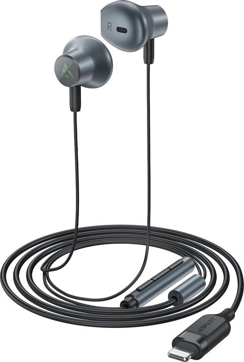 Produktbild Acefast L1 In-Ear-Kopfhörer mit 1,2 m Lightning Anschluss – Schwarz (Keine Geräuschunterdrückung, Kabelgebunden)