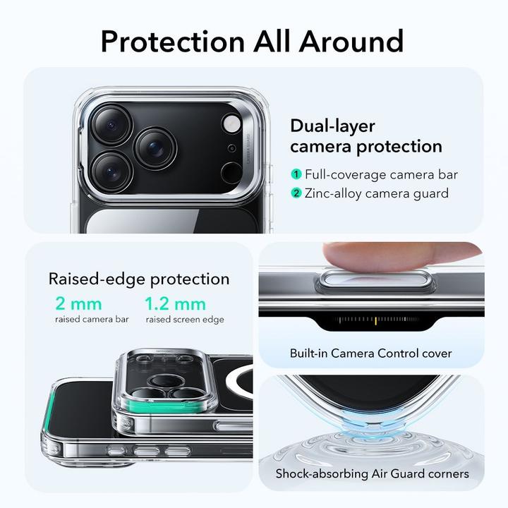Actual product image ESR Classic Hybrid Magnetic Case (Camera Control, Stash Stand), for iPhone 17 Pro, Clear (Apple iPhone 17 Pro)