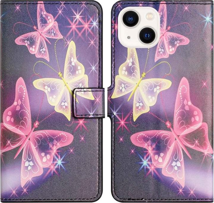 Produktbild Cover-Discount iPhone 14 Plus - Leder Etui Hülle Schmetterling violett (Apple iPhone 14 Plus)