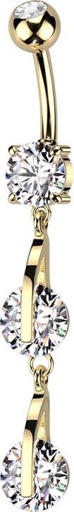 Image du produit Star Piercing Banane dorée avec deux boules de cristal argenté pendentif chaîne deux cristaux (Acier chirurgical 316L, Laiton)
