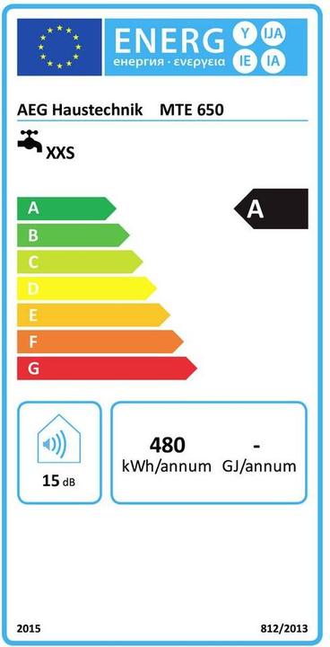Energie-Label AEG Haustechnik MTE 650 Elektronischer Klein-Durchlauferhitzer nur fürs Handwaschbecken, 6,5 kW, ohne Stecker, VDE