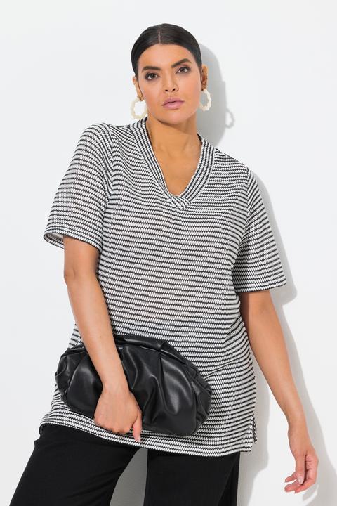 Actual product image Ulla Popken Striped Short Sleeve V-Neck Sweatshirt (56)